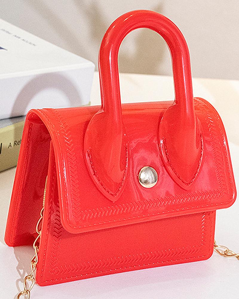 

Pastel Chain Strap Square Handbag, Red