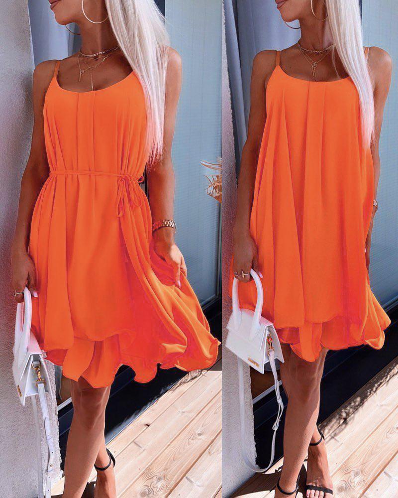 

Scoop Neck Layered Ruffles Dress, Orange