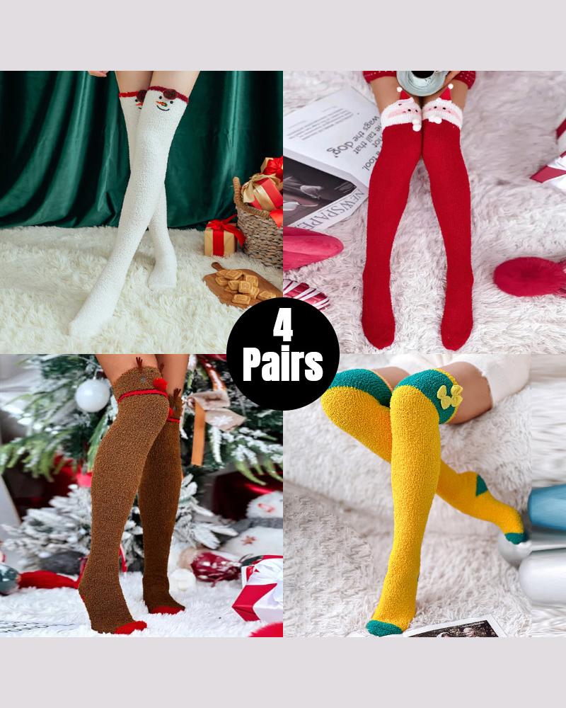 

4 pares de aquecedores de pernas térmicos de lã alta acima do joelho para o Natal, Style1
