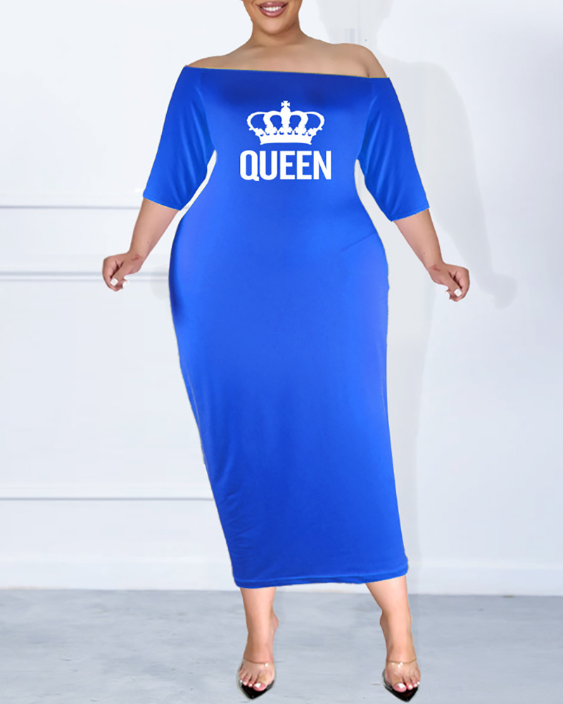 

Plus Size Letter Print Off Shoulder Casual Dress, Style2