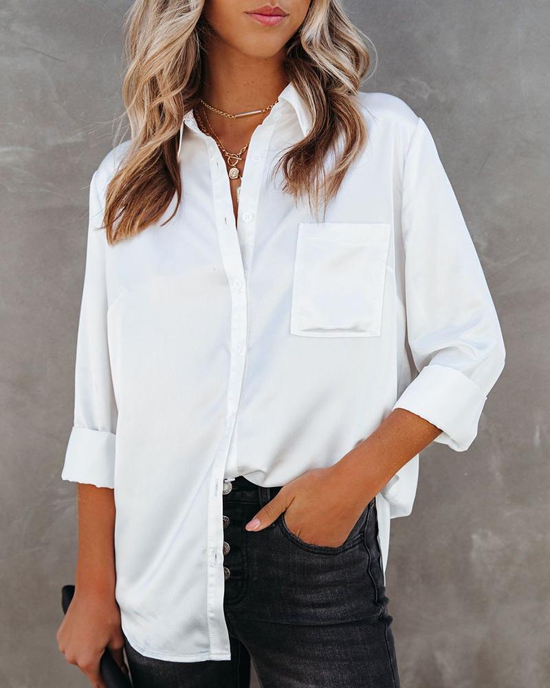 

Plain Pocket Design Long Sleeve Shirt, White