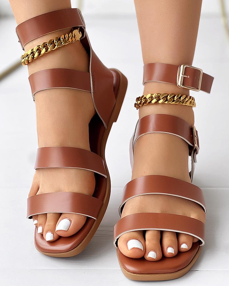 Buckled Square Toe Ankle Strap Sandals