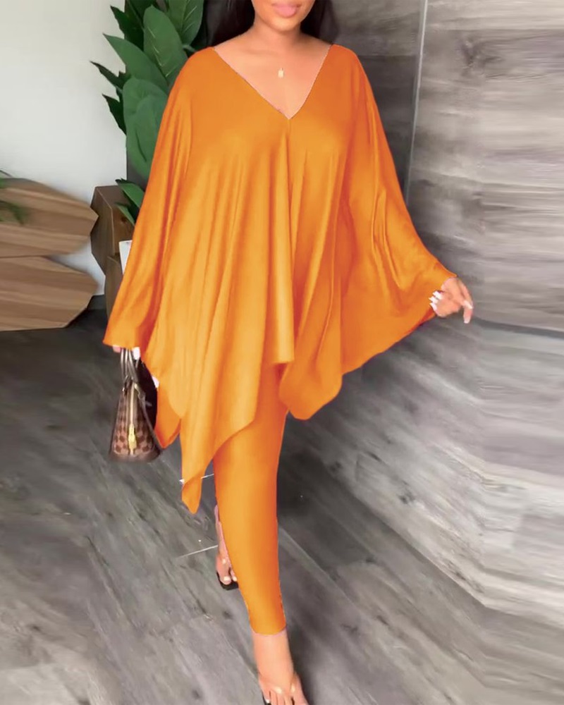 

Asymmetrical Hem Top & Pants Set, Orange