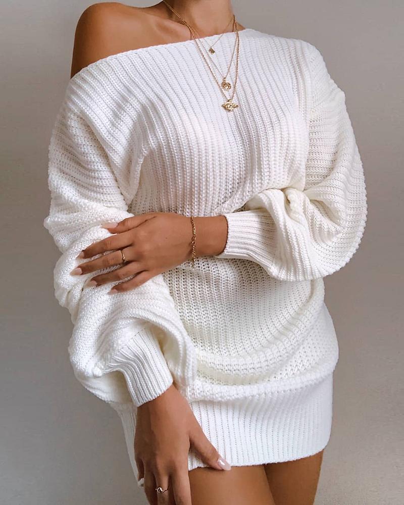 Cold Shoulder Lantern Sleeve Knit Dress