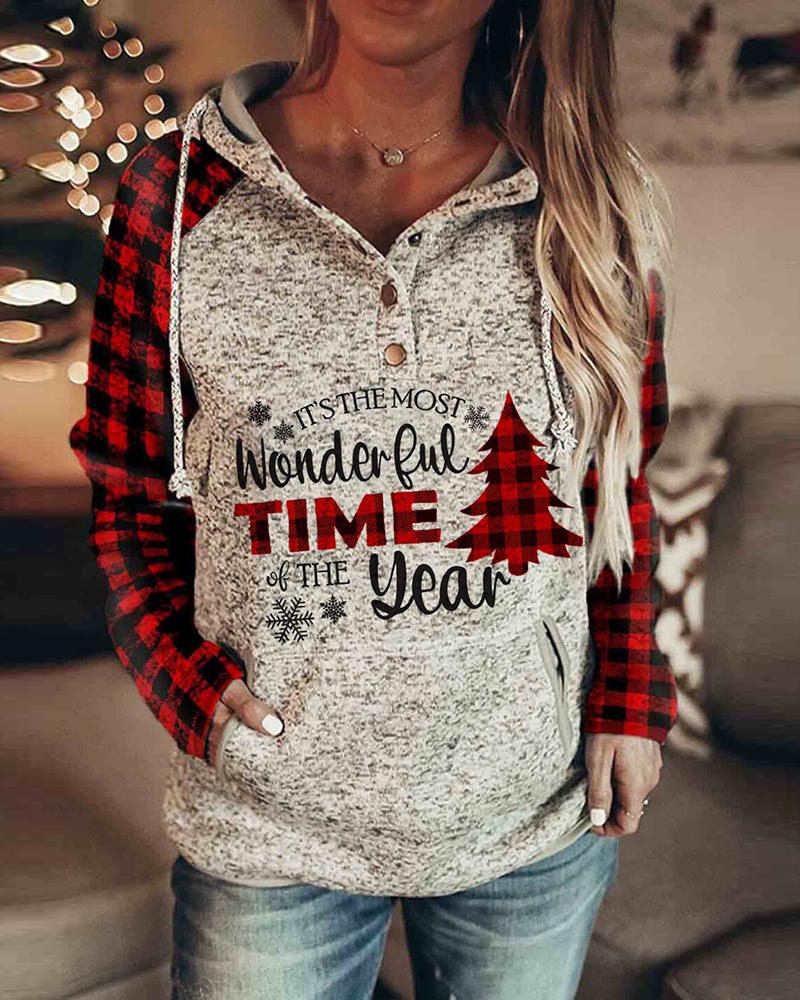 

Christmas Letter Plaid Print Pocket Design Hoodie, Style3