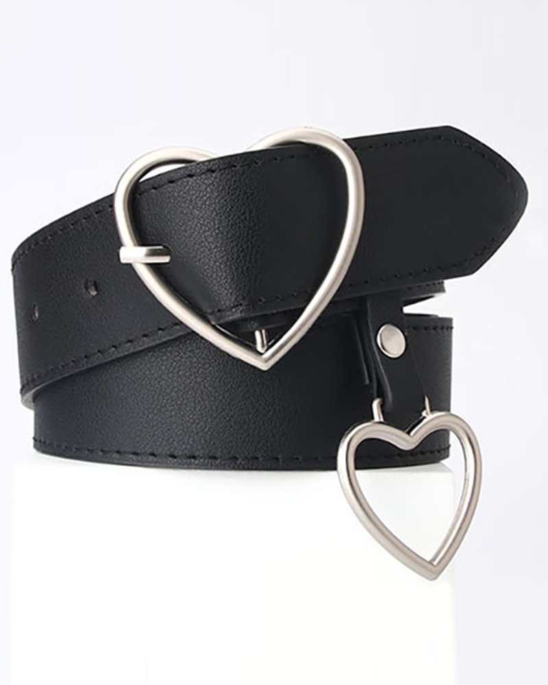 

Double Heart Buckle PU Belt, Black