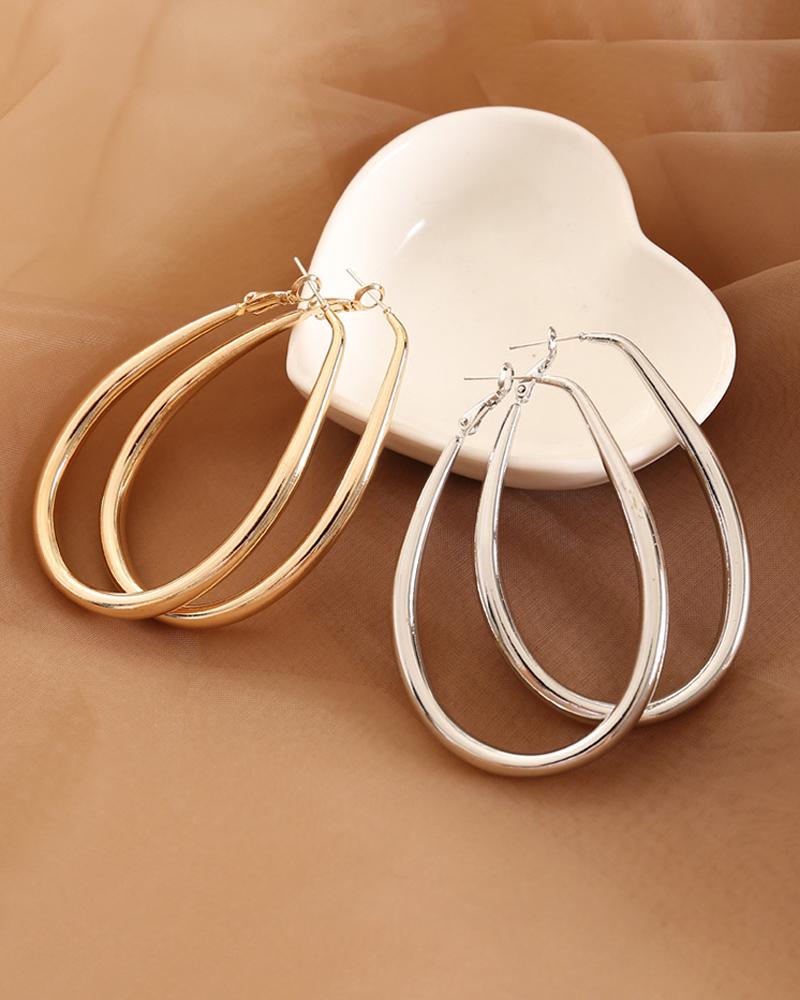 

1Pair Simple Drop Shaped Hoop Earrings, Silver