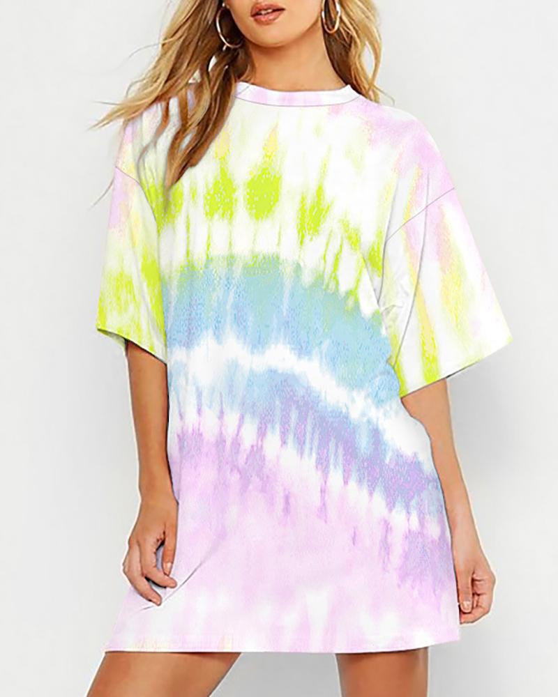 

Tie Dye Print Half Sleeve Casual T-shirt, Multicolor