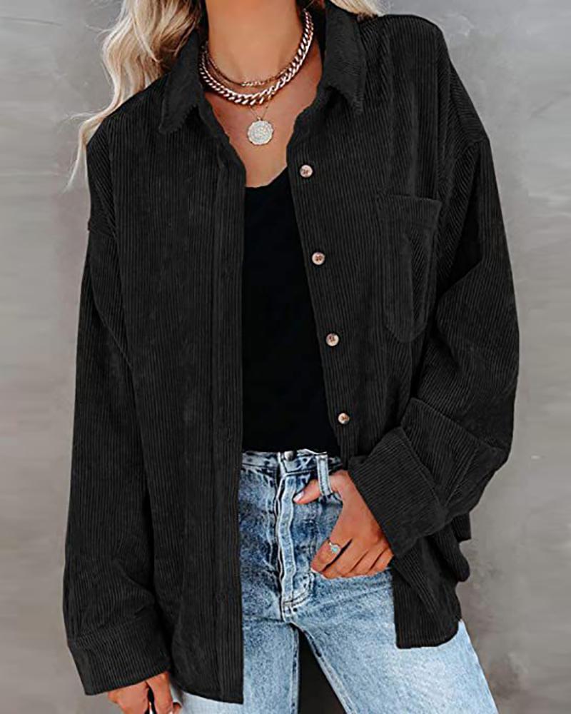 

Pocket Design Buttoned Long Sleeve Shirt, Black