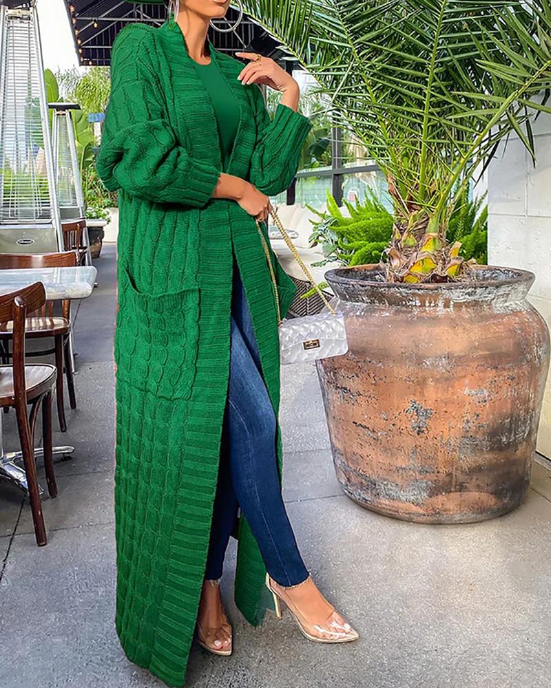 

Pocket Design Cable Longline Knit Cardigan, Green