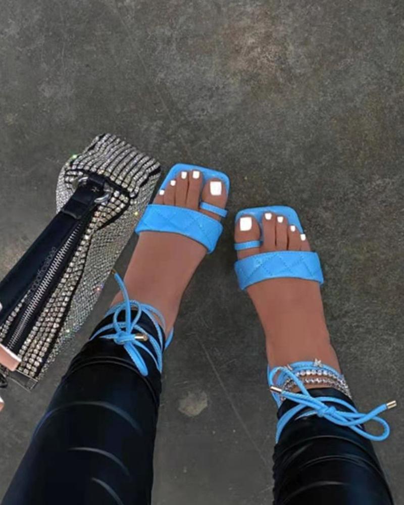 

Toe Ring Square Toe Strappy Flat Sandals, Blue
