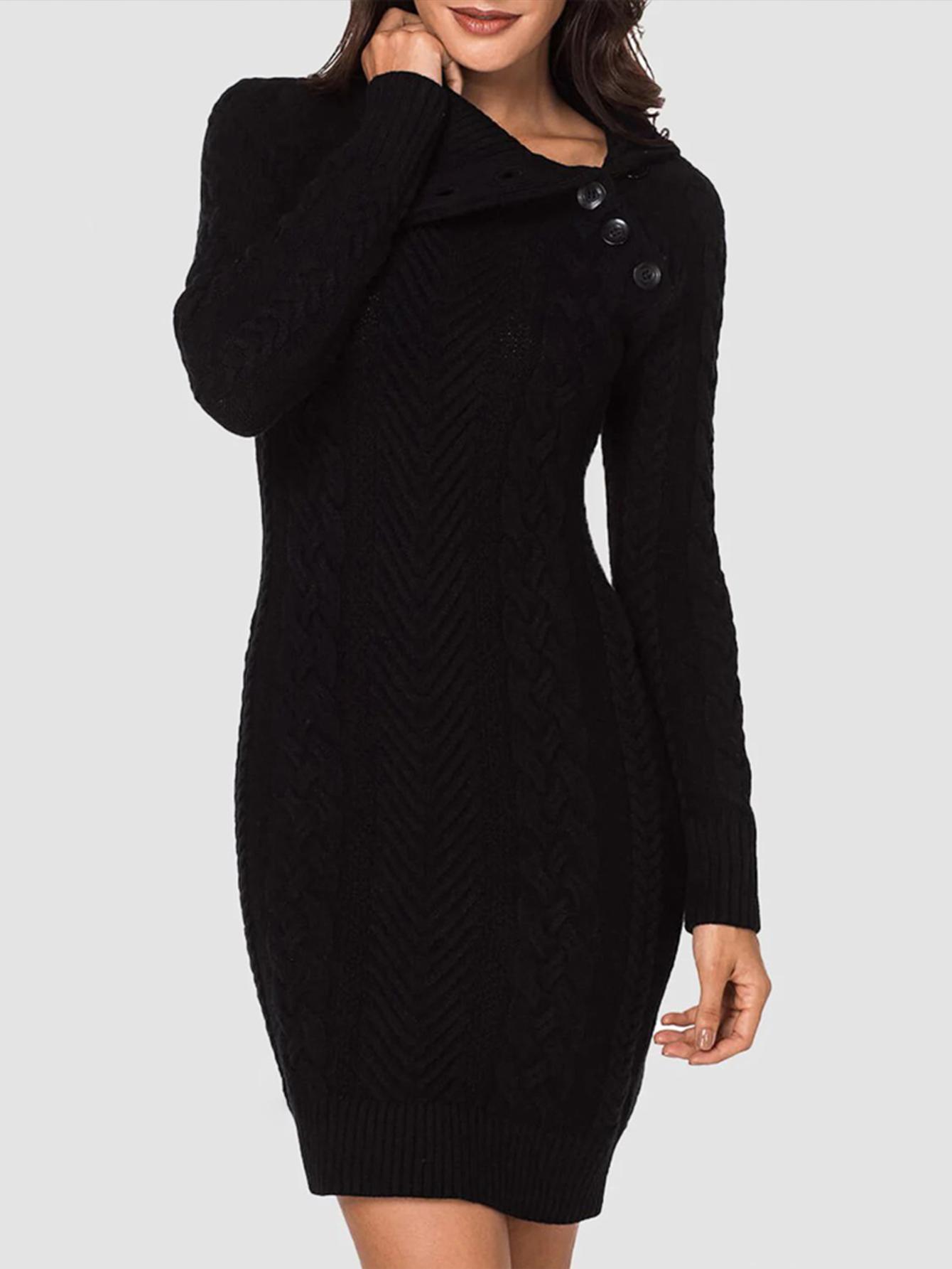 

Long Sleeve Buttoned Braided Knit Sweaters, Black