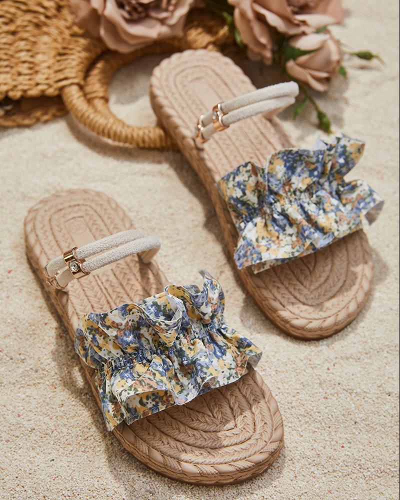 

Woven Flax Ditsy Floral Print Slippers, Blue