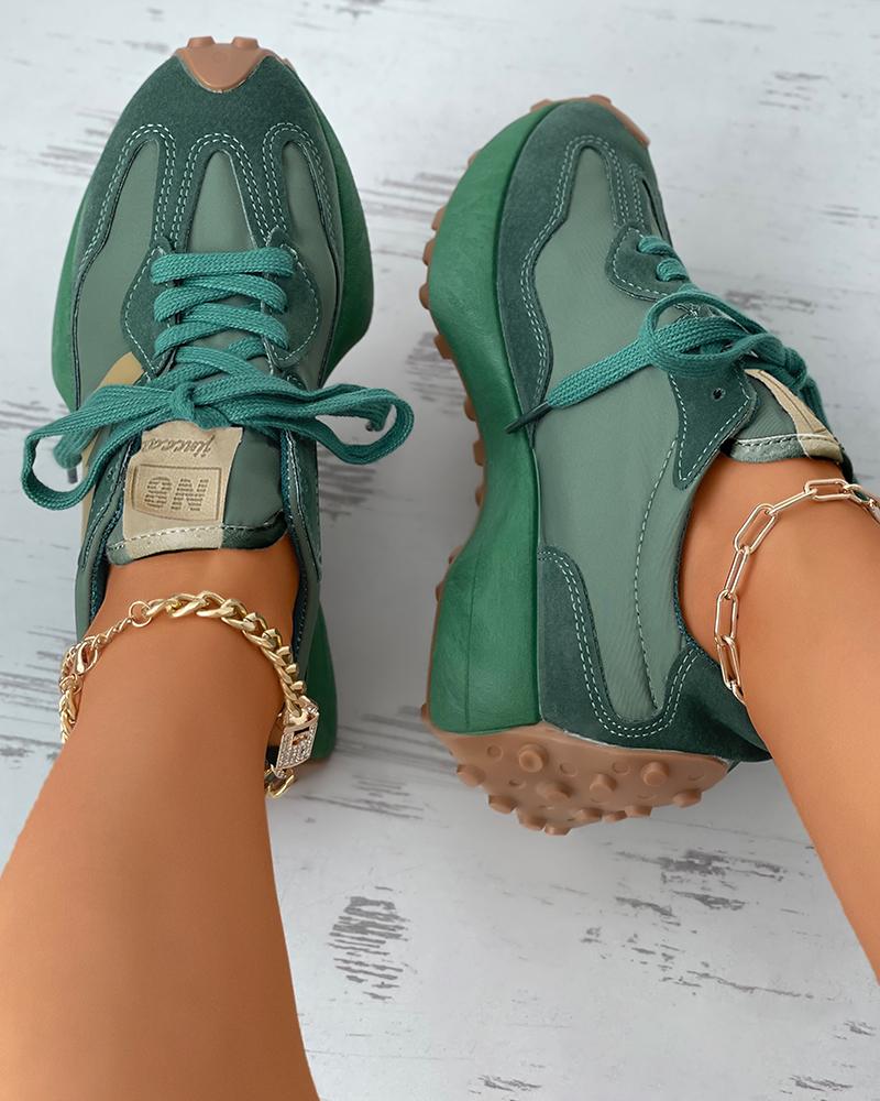 

Lace-up Suede Muffin Sneakers, Green