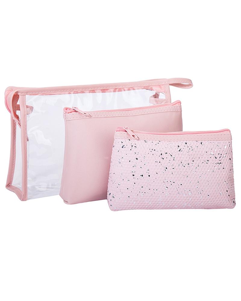 

3pcs Zipper Waterproof Multi-Functional Storage Accessories Organizer Fashion Makeup Toiletry Travel Bags Set, Pink