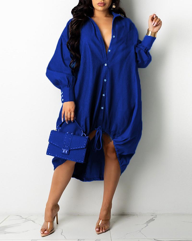 

Long Sleeve Button Down Shirt Dress, Blue