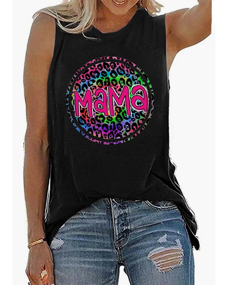 

Mother's Day Leopard Mama Print Casual Tank Top, Black