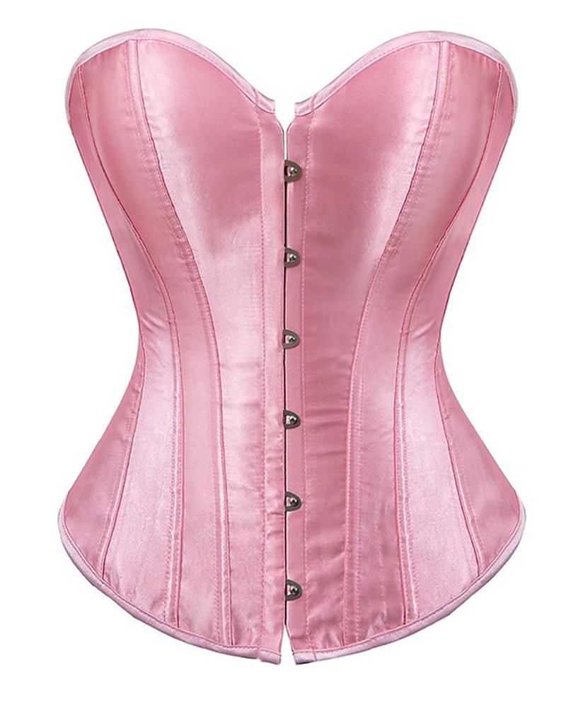 

Overbust Boned Bustier Corset Tummy Control Push Up Wedding Party Shapewear Top, Pink