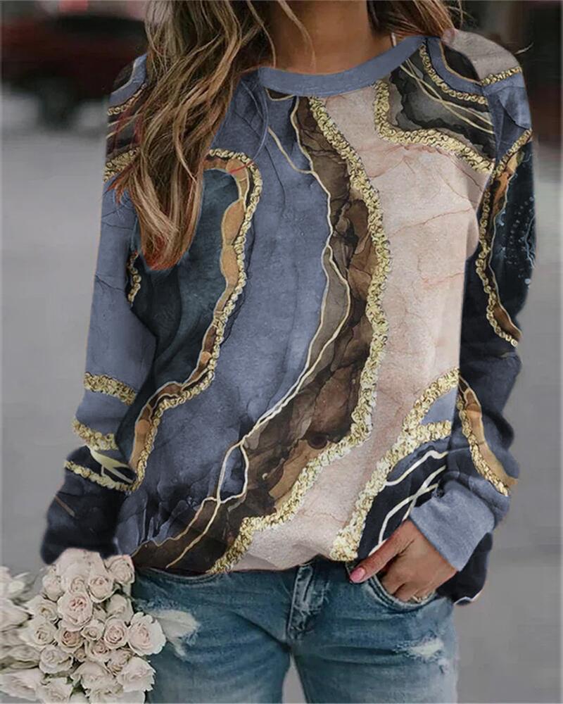 

Marble Print Long Sleeve Top, Khaki