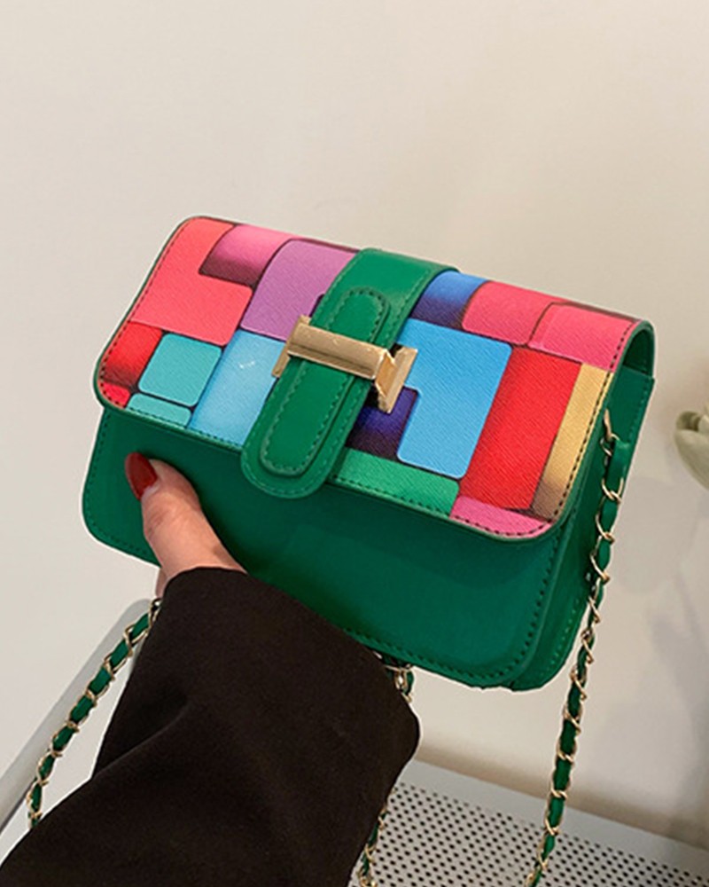 Vintage Colorblock Square Shoulder Bag