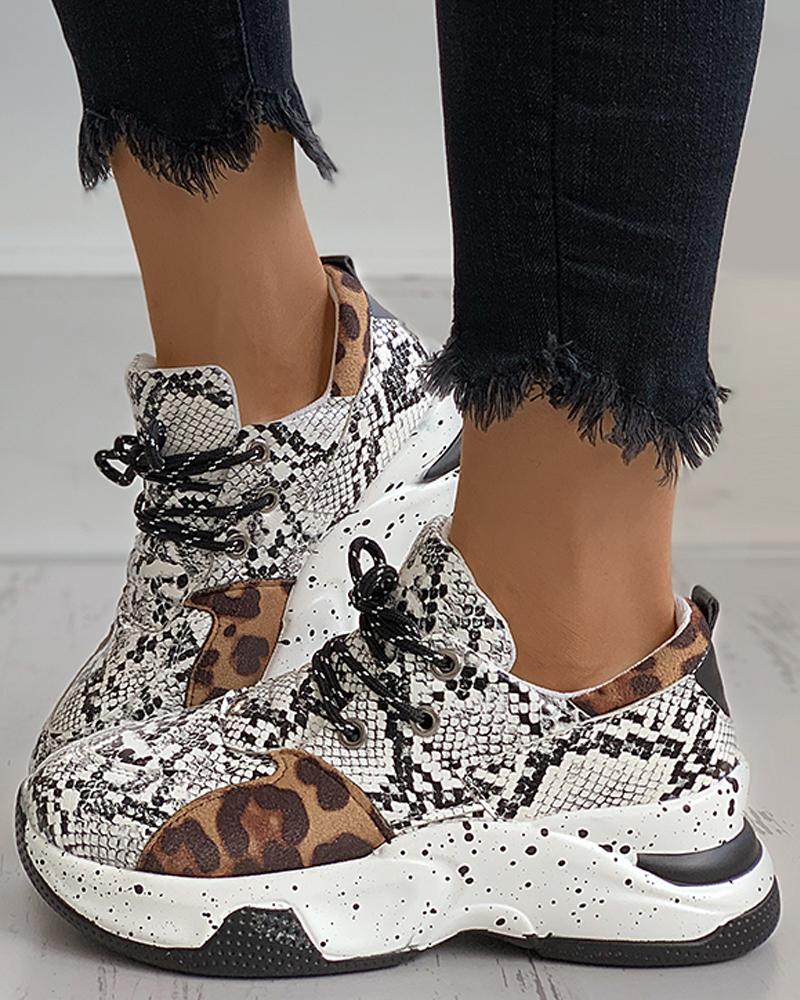 

Cheetah / Snakeskin Print Colorblock Lace-up Sneaker