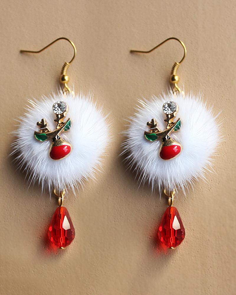 

Christmas Pom Pom Rhinestone Drop Earring, Style1
