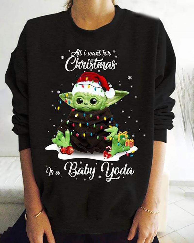 

Christmas Baby Grinch Letter Print Long Sleeve Sweatshirt, Black