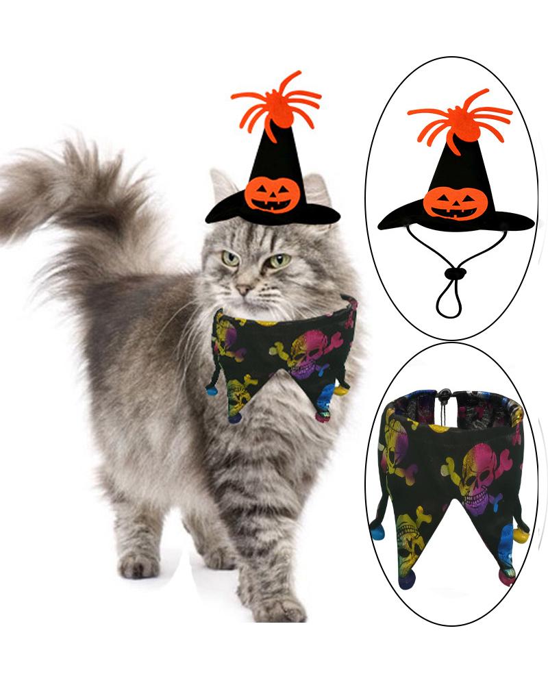 

Halloween Pet Costume Set Halloween Adjustable Wizard Hat Bandana Collar Set Dog Cat Costume Accessories Cosplay Decoration, Black