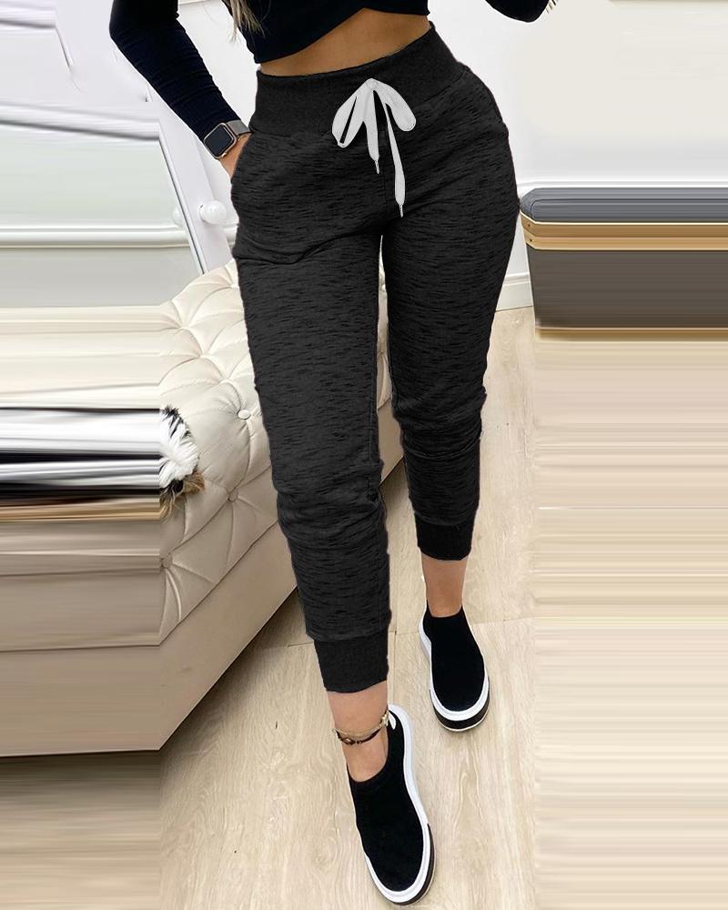 

Drawstring Pocket Design Casual Sweatpants, Black
