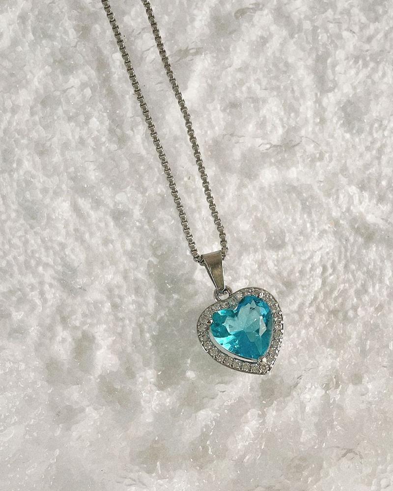 

Gem Stone Heart Shaped Pendant Necklace, Blue