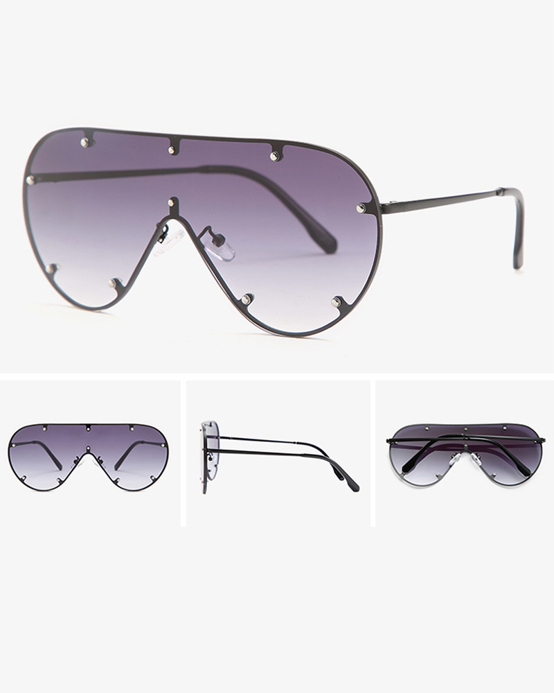 

1Pair Metal Decor Ombre Lens Flat Top Sunglasses, Gray