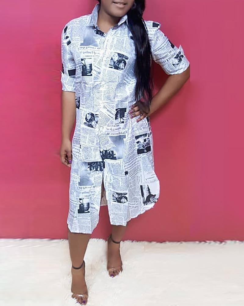 

Casual Half Sleeve Print Dress, White