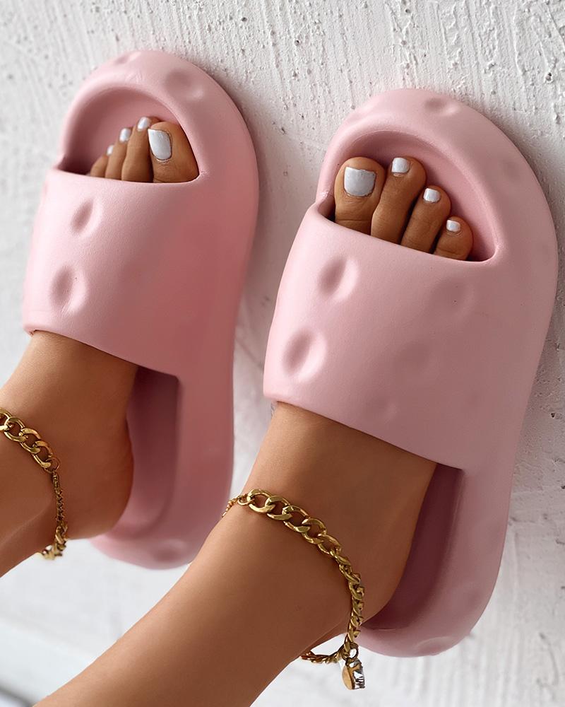 

Soft Wide Strap Bathroom Slippers, Pink