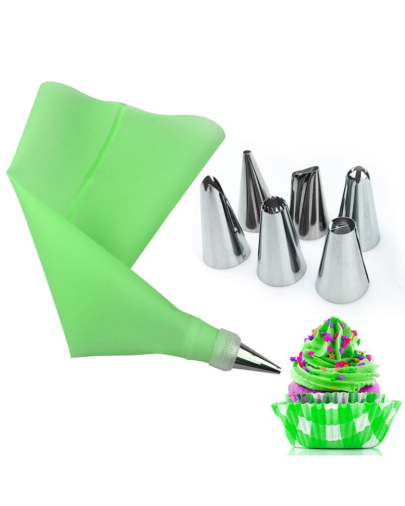 

Set Stainless Steel Pastry Nozzles for Cream with Pastry Bag, Green