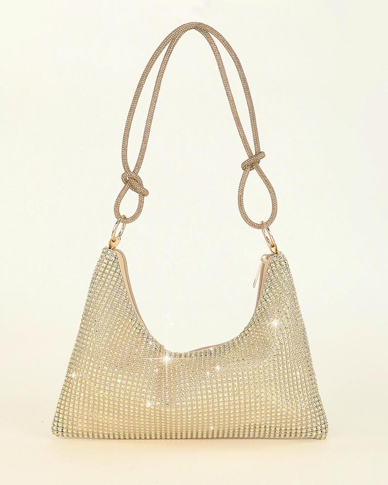 

Sparkling Rhinestone Decor Evening Bag, Gold