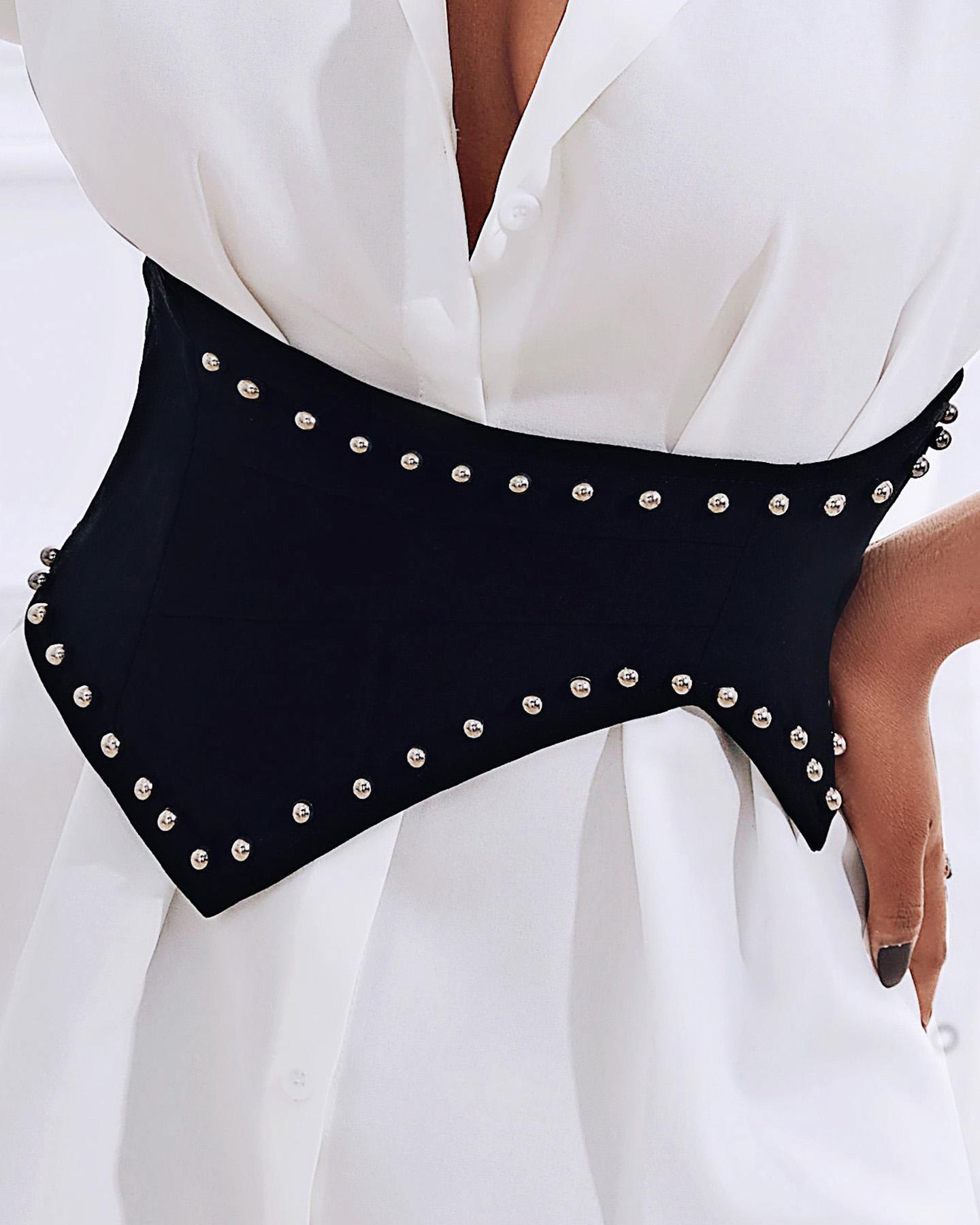 

1PCS PU Rivet Decor Asymmetrical Wide Corset Belt, Black