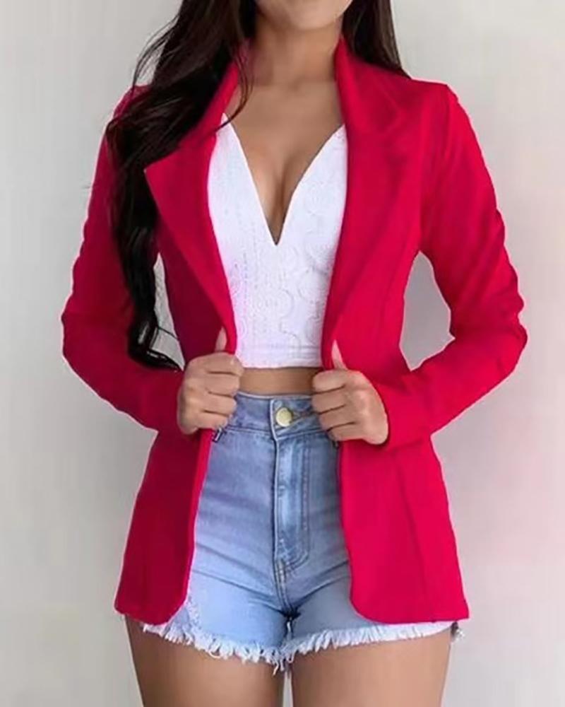 

Plain Long Sleeve Blazer Coat, Red