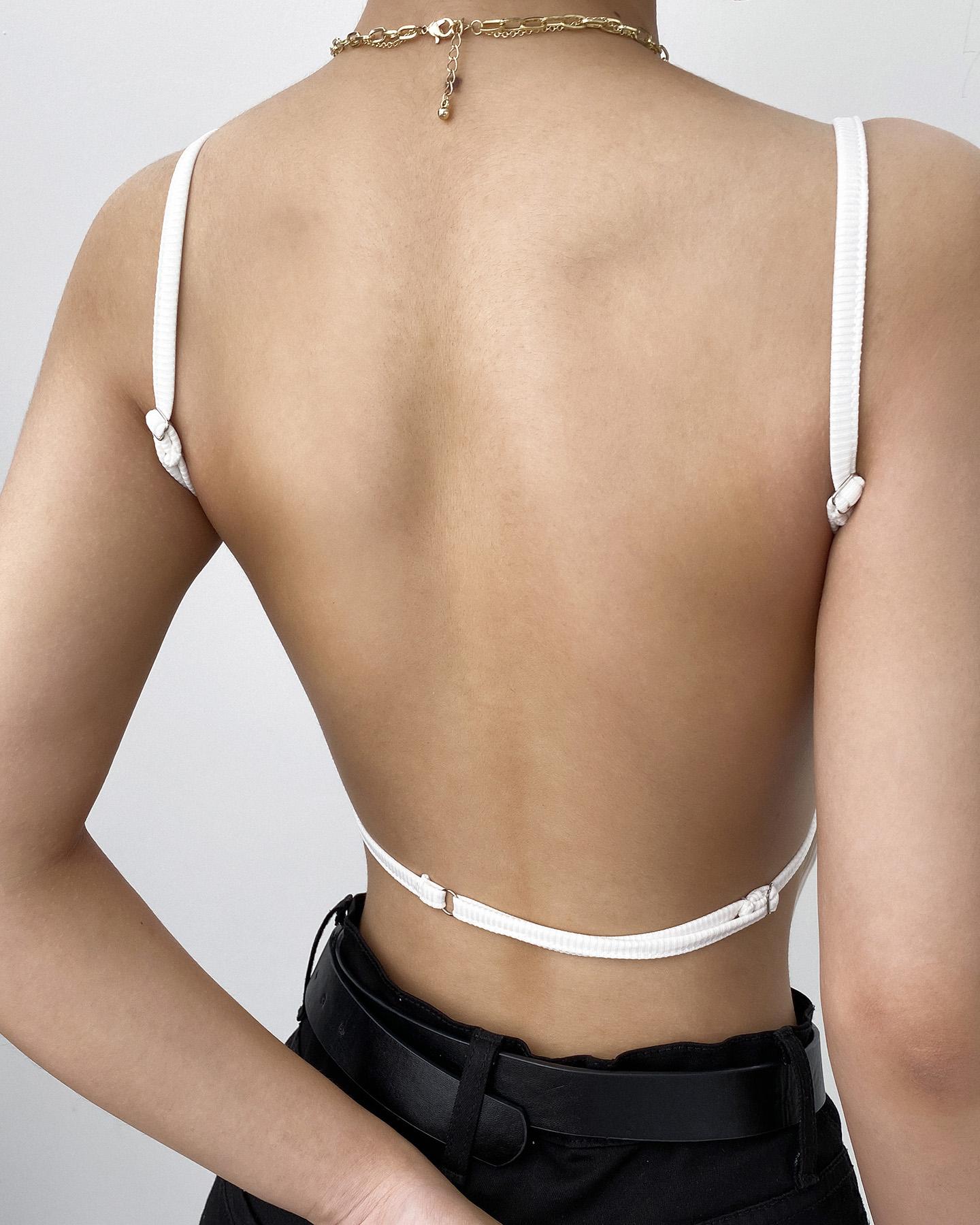 

Backless Spaghetti Strap Plain Top, White