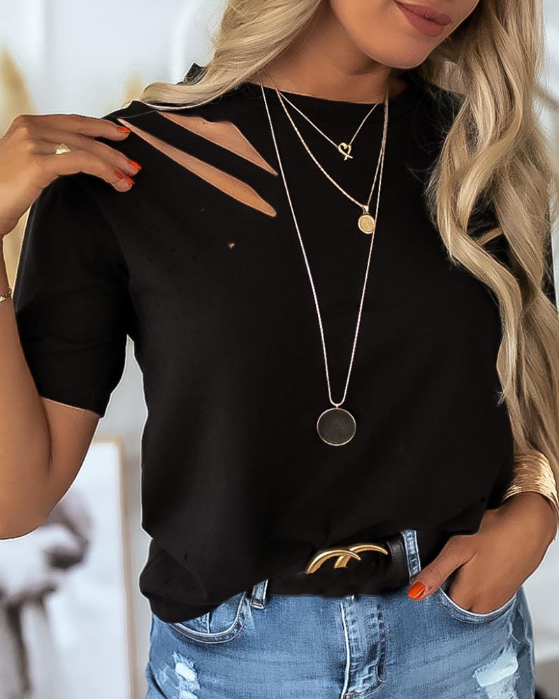 

Cut Out Design Short Sleeve Casual T-shirt, Black