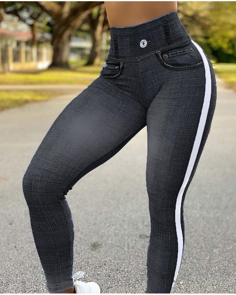 

Women's Leggings Faux Denim Printed High Waist Tummy Control Butt Lift Active Pants, Black