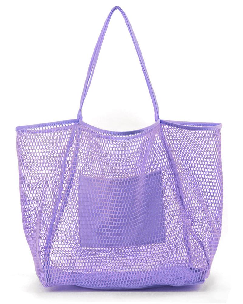 

Hollow Out Beach Tote Bag Large Capacity Shoulder Handbag, Purple