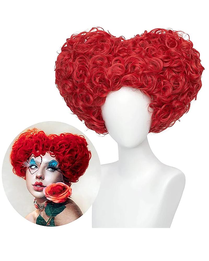 

Adult Royal Queen Hearts Lolita Styled Wigs Wine Red Short Curly Halloween Cosplay Synthetic Hair Wig