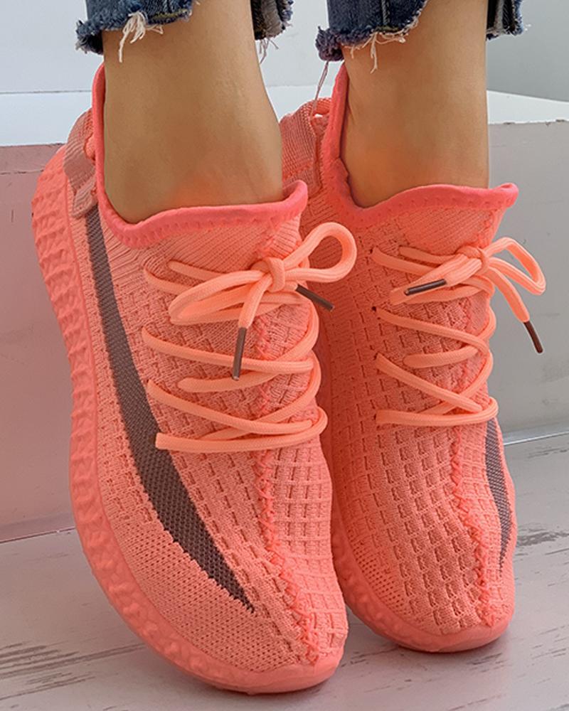 

Net Surface Lace-up Casual Sneakers, Pink