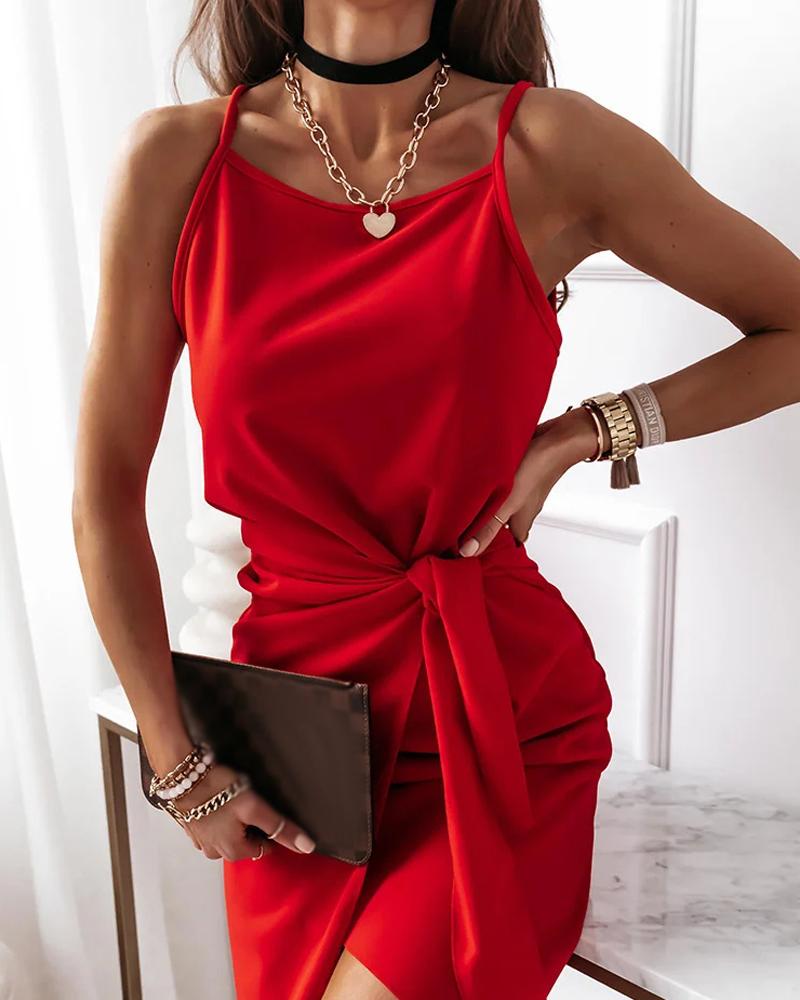 

Tied Detail Spaghetti Strap Casual Dress, Red