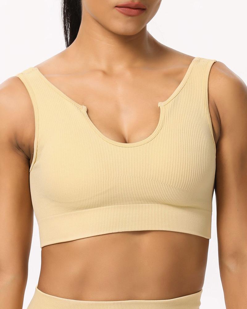 

Solid Color Skinny Sleeveless Sport Cropped Tank Top, Beige