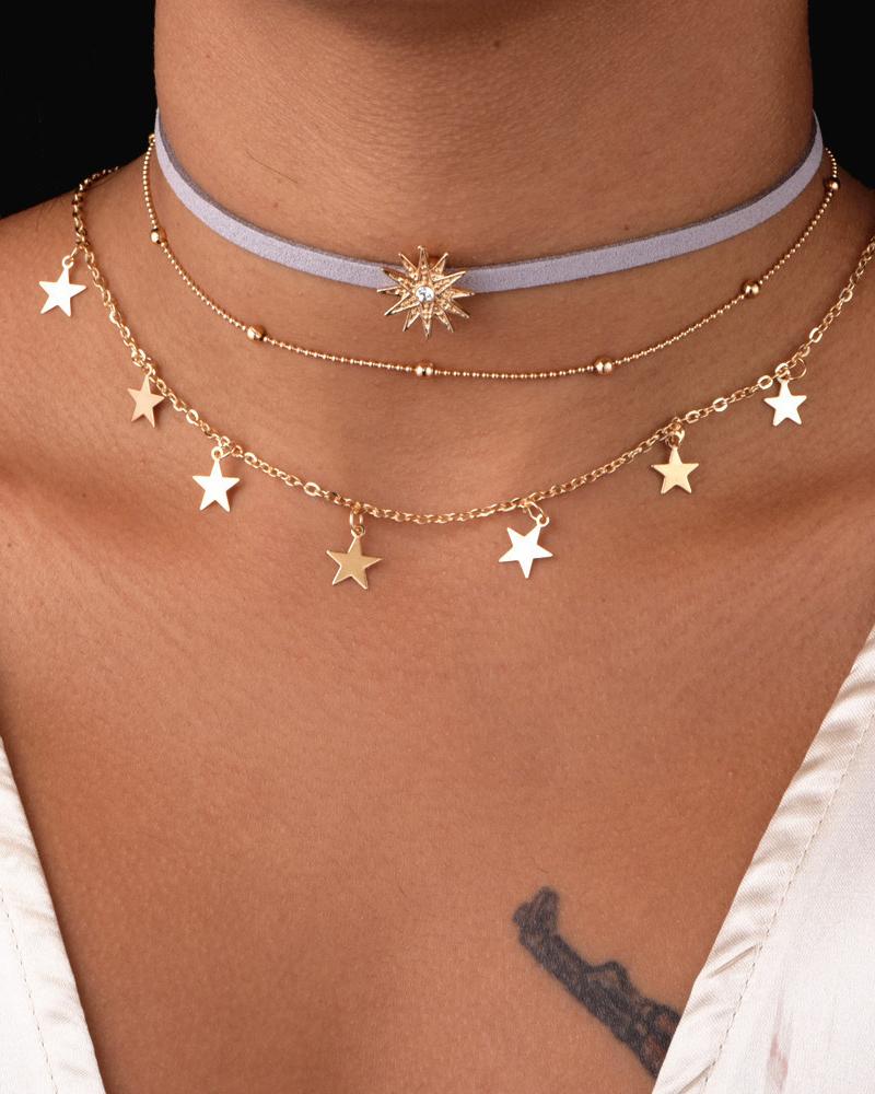 

Star & Beaded Chain Necklace, Gold