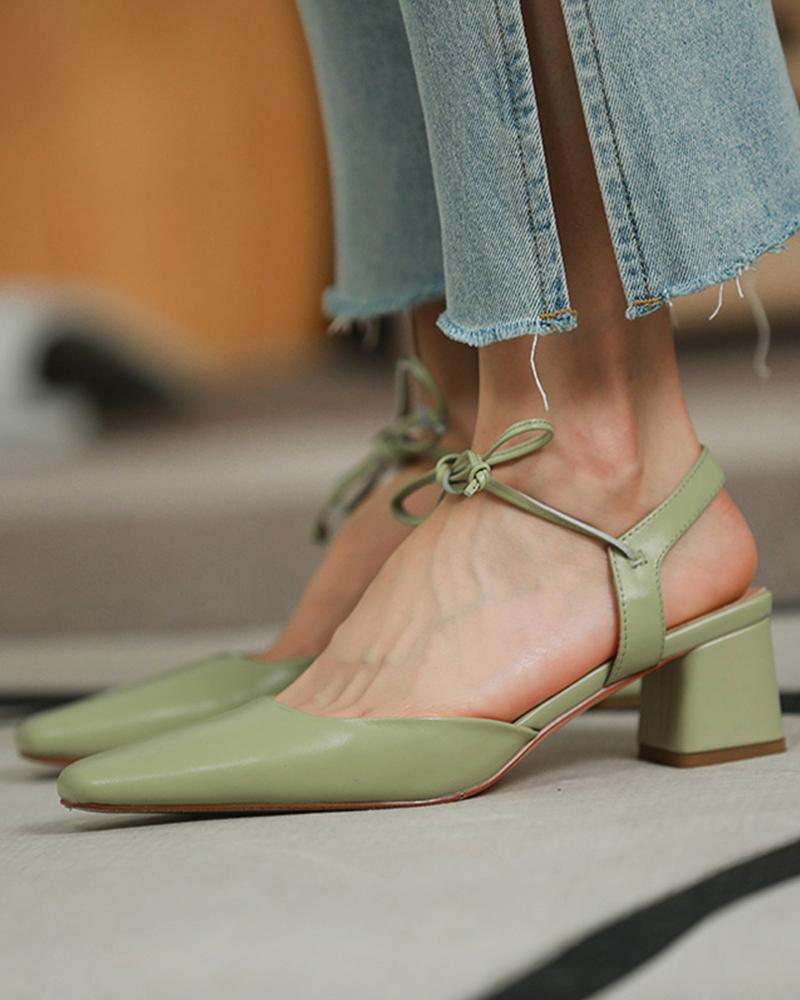 

Pointed-toe Solid Color PU Leather High Heels, Green
