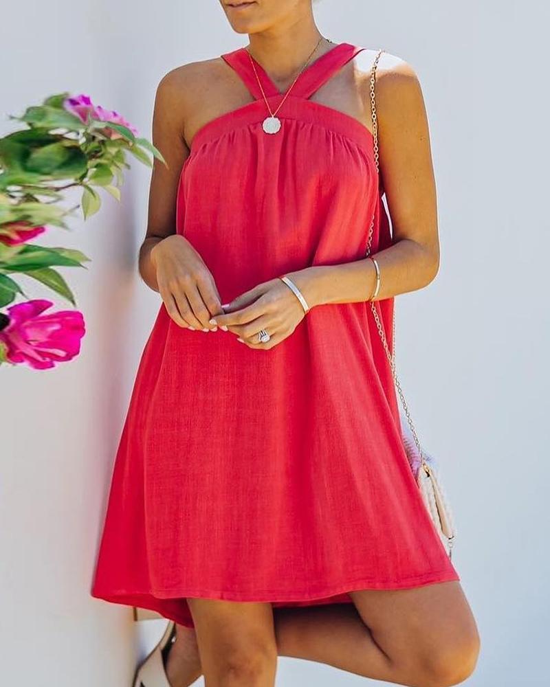 

Plain Halter Sleeveless Casual Dress, Red
