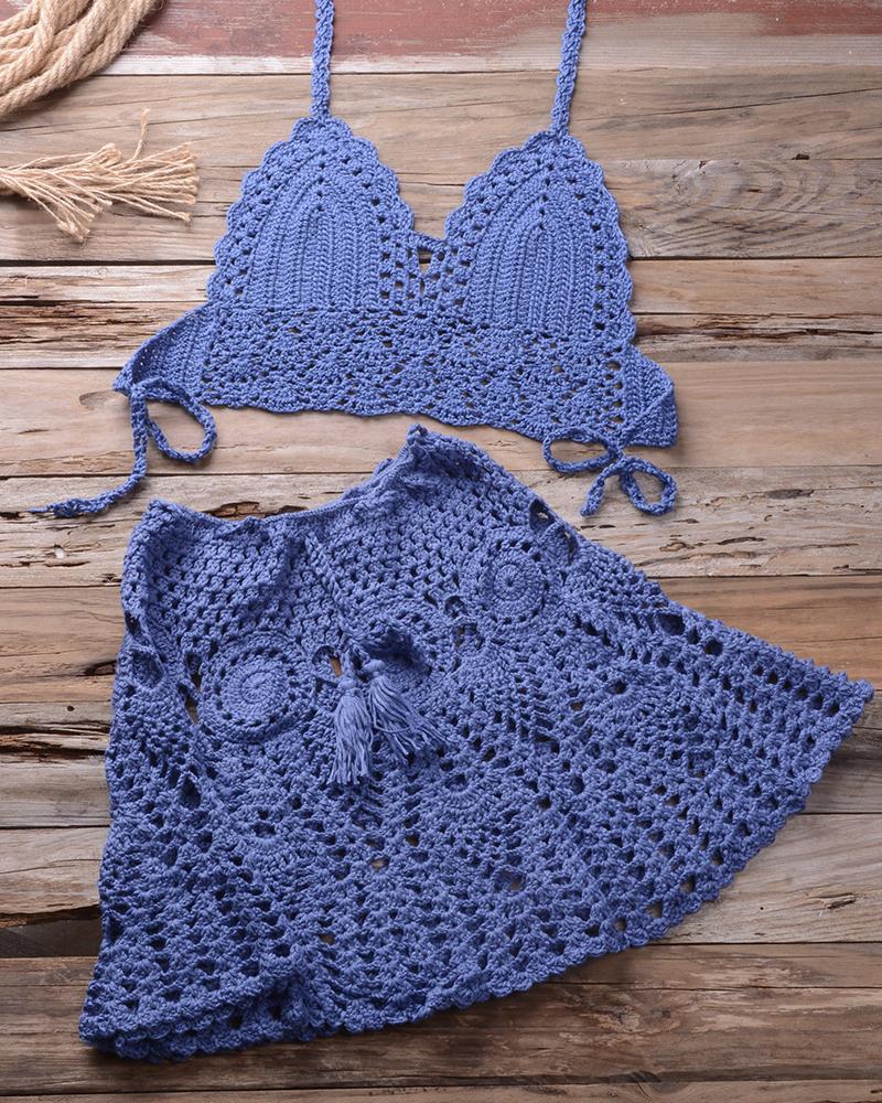 

Solid Strap Tanks With Mini Cut-out Skirts Sexy Sets, Blue