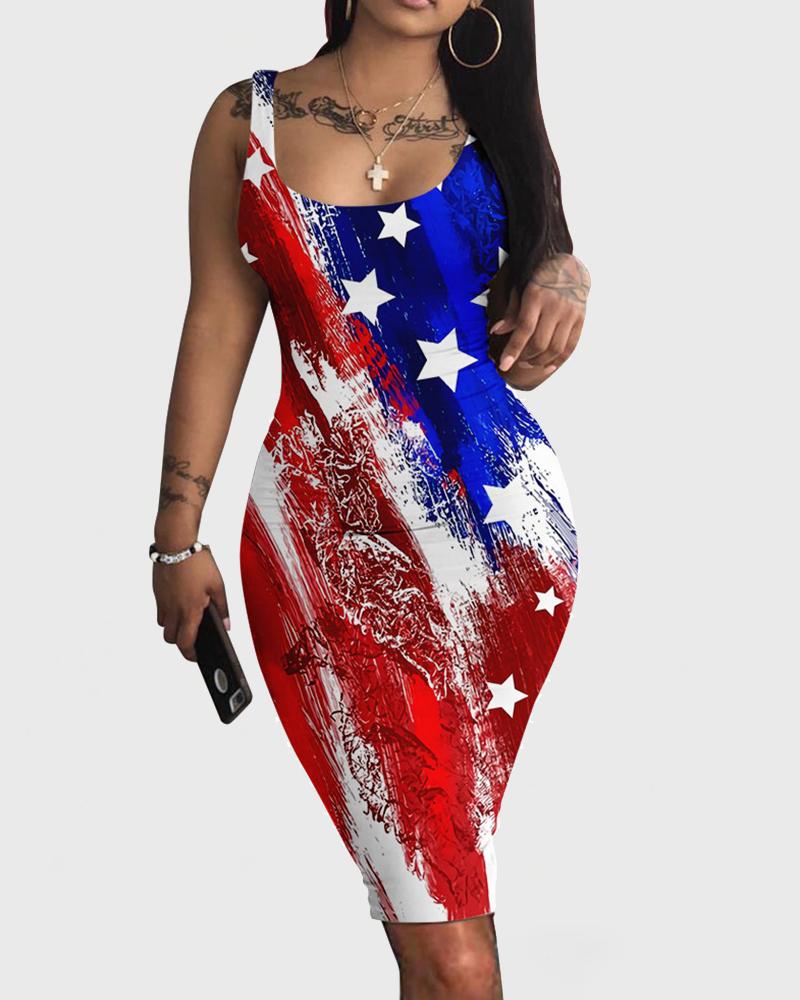 

Independence Day Print Sling Slinky Maxi Dress, Style1